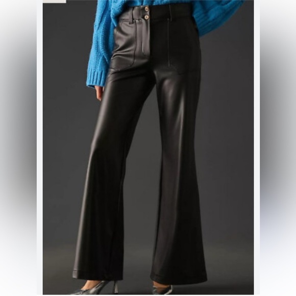 Anthropologie Pants - Anthropologie | Maeve Naomi Black Faux Leather Hi/Rise Wide Leg Pant Size US4